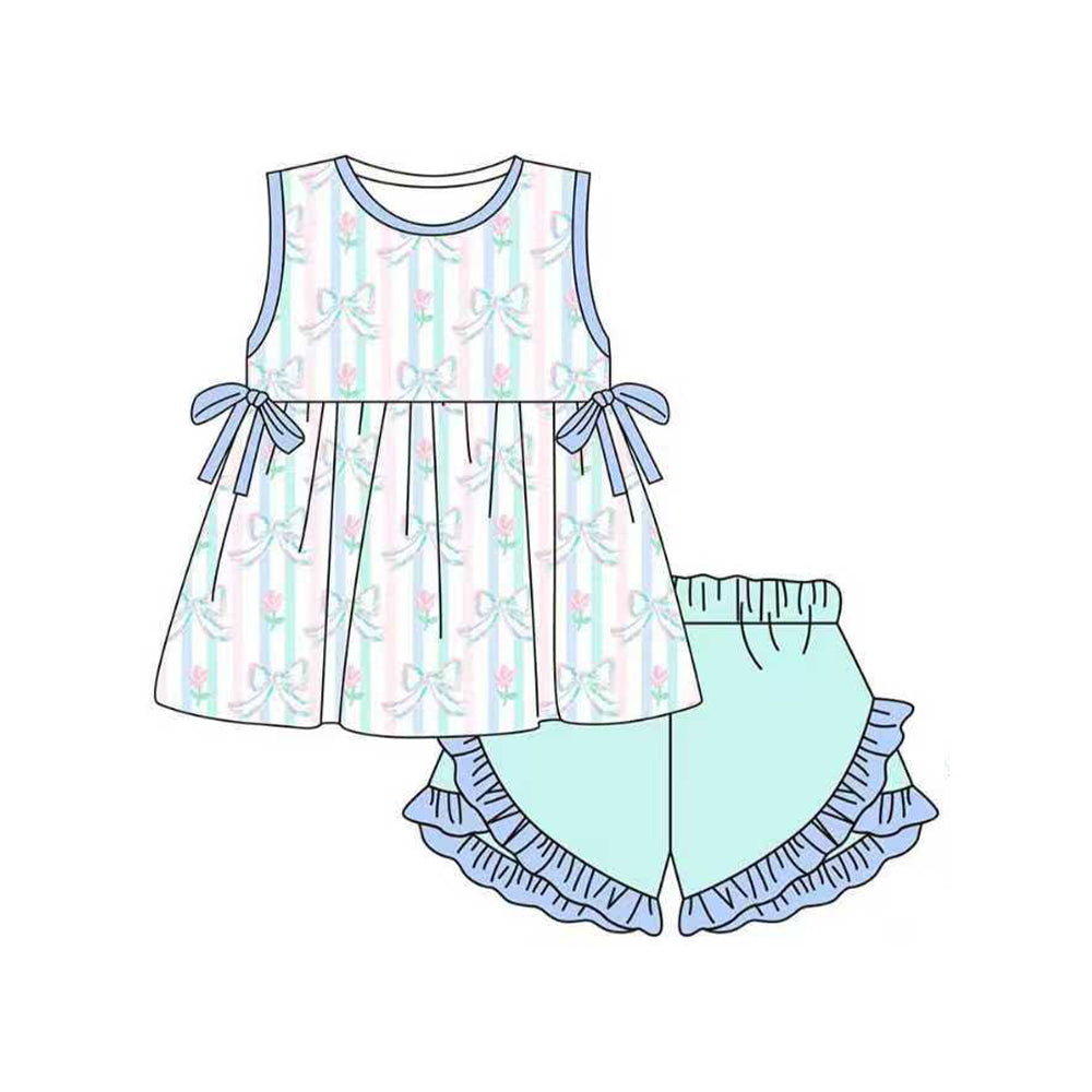 Bow design top matching shorts girls summer outfit preorder