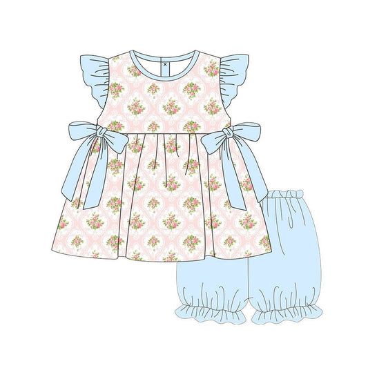 Flowers design top matching shorts girls summer outfit preorder