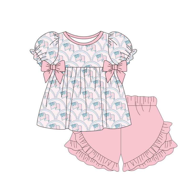 America flag design top matching shorts girls summer outfit preorder