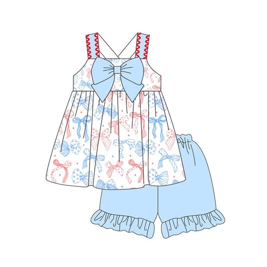 America bow design top matching shorts girls summer outfit preorder