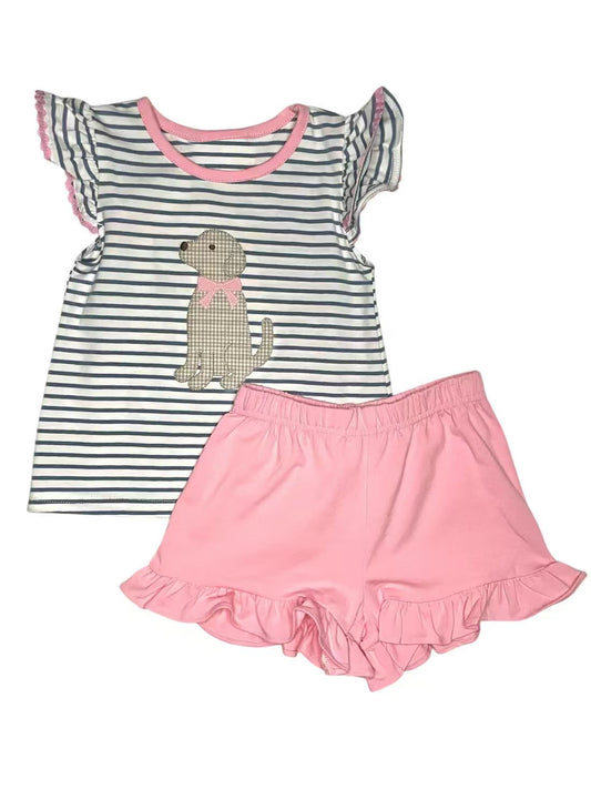 Dog top matching shorts girls summer outfit preorder