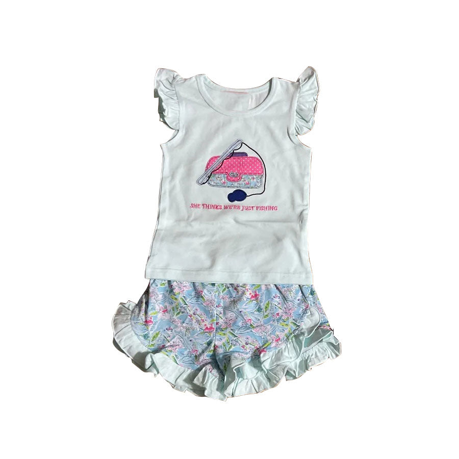 Fishing top matching shorts girls summer outfit preorder