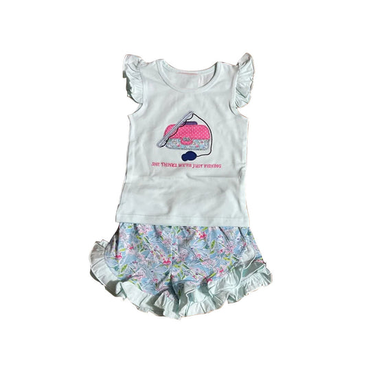 Fishing top matching shorts girls summer outfit preorder