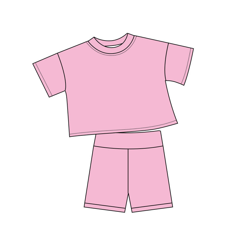 Solid pink top matching shorts girls summer outfit preorder