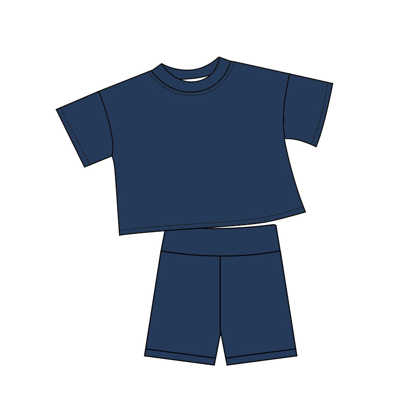 Solid navy top matching shorts girls summer outfit preorder