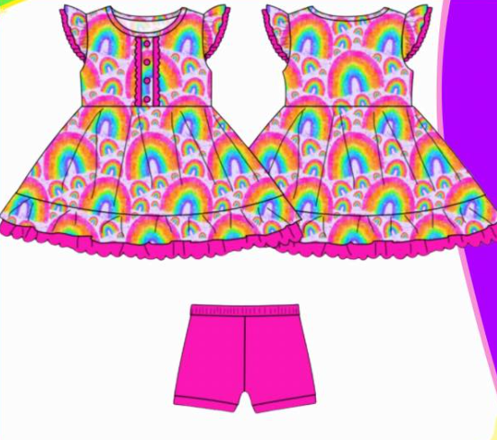 Rainbow design top matching shorts girls outfit preorder