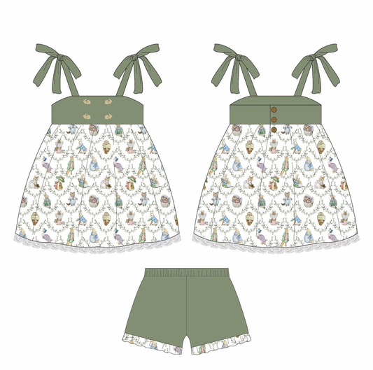 Easter bunny design top matching shorts girls outfit preorder