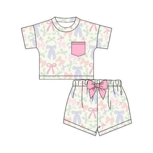 Colorful bow top matching shorts girl outfit preorder