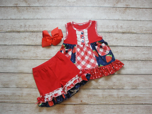 Strawberry top matching shorts girl summer outfit preorder