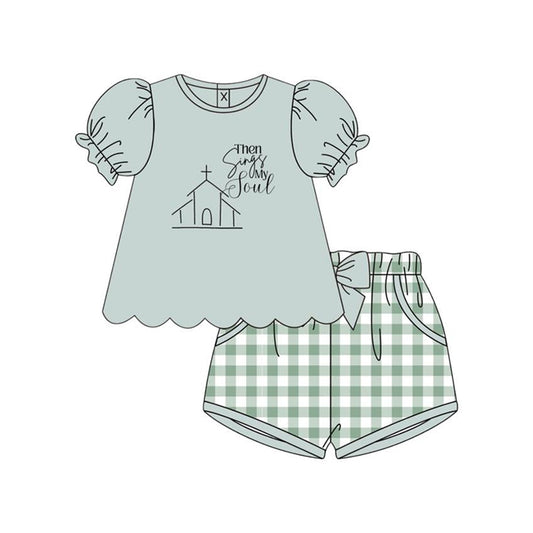 Easter cross short sleeve top matching shorts girls summer outfit preorder