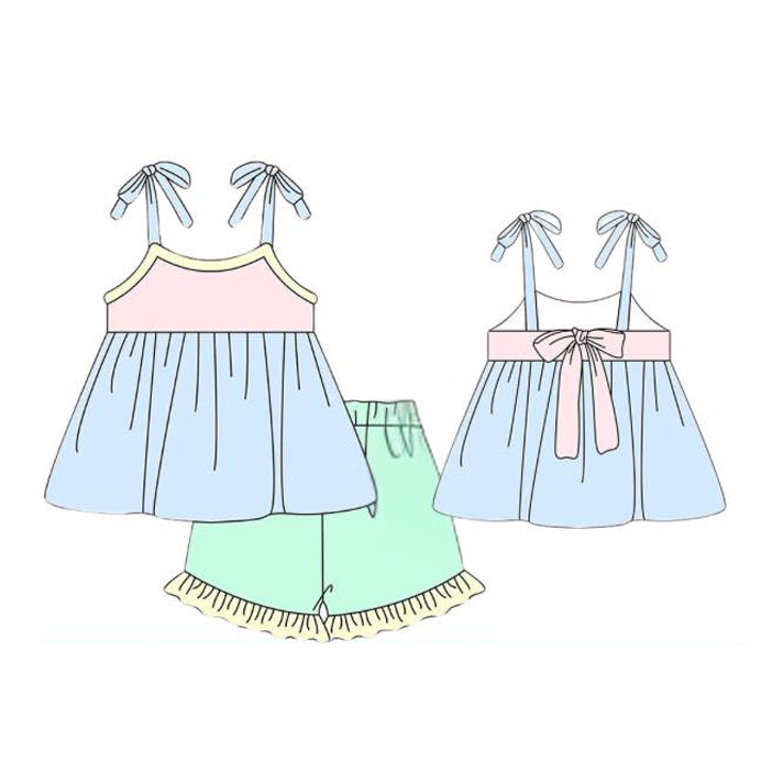 pink blue straps top matching shorts girls summer outfit preorder