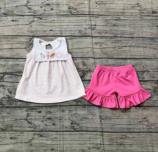 Easter cross embroidery top matching shorts girls summer outfit preorder