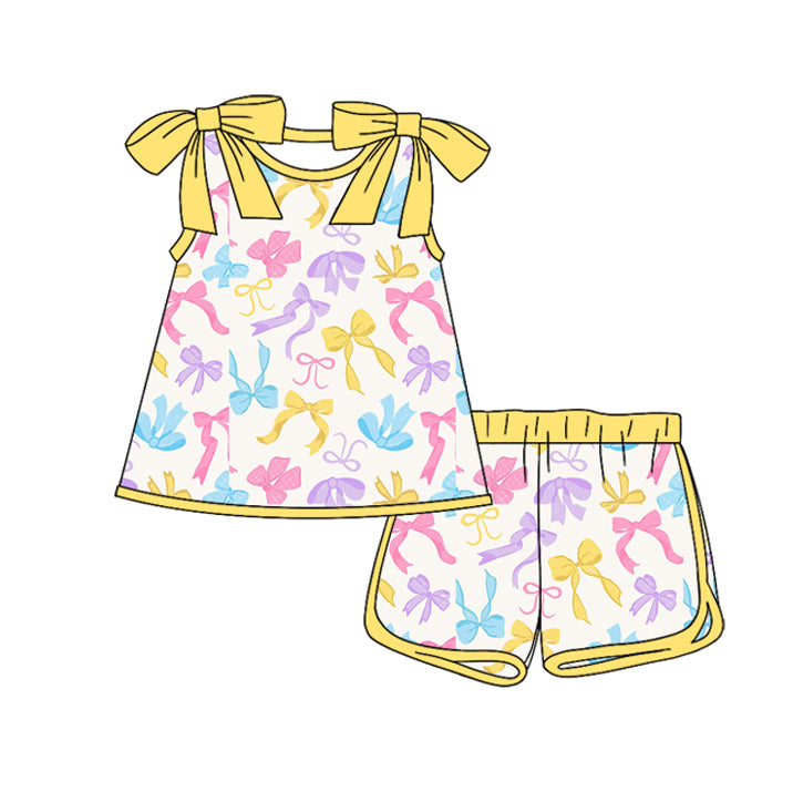 Colorful bow top matching shorts girls outfit preorder