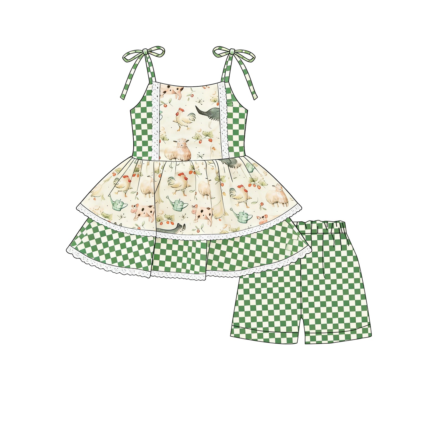 Farm animal top matching shorts  girls summer outfit preorder