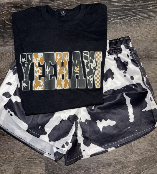 Adult Women letter top cow print shorts outfit preorder