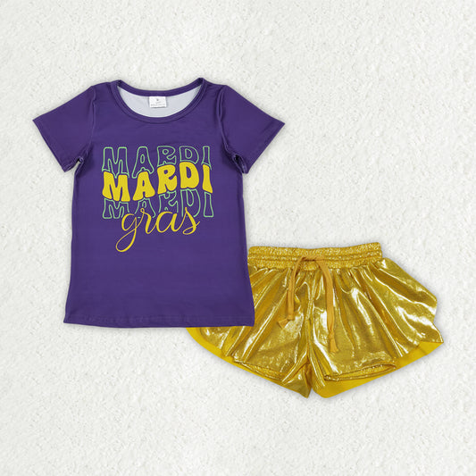 Baby girls mardi gras shirt matching leather shorts outfit