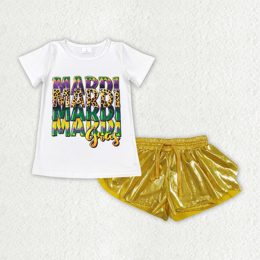 Baby girls mardi gras shirt matching leather shorts outfit