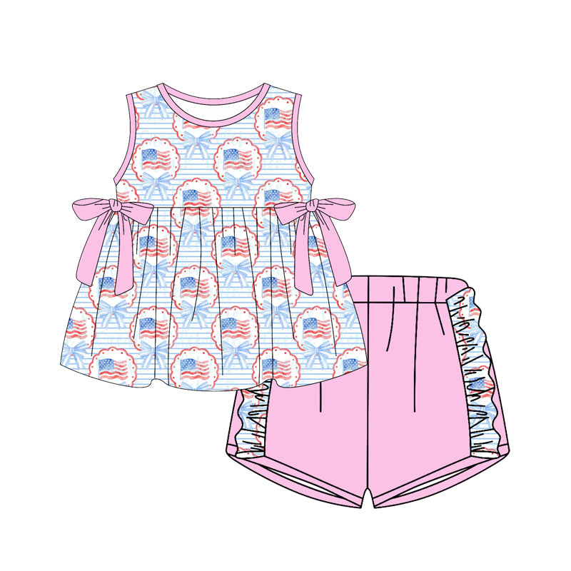American flag top matching shorts girl summer outfit preorder