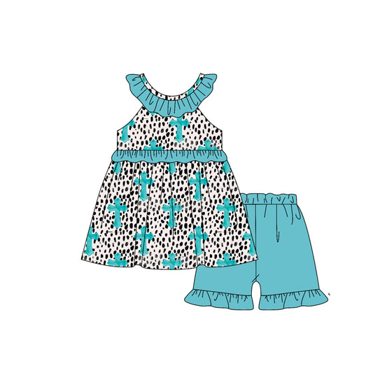 Easter cross top matching shorts girl summer outfit preorder
