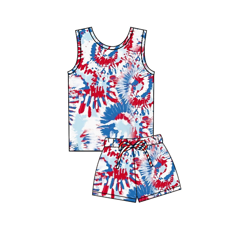 July 4th tie dye top matching shorts girls outfit preorder