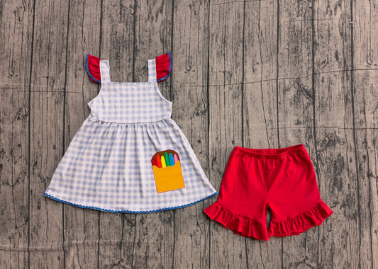 Back to school embroidery top matching shorts girls summer outfit preorder