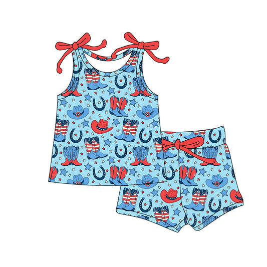Cowgirl western boots top matching shorts girls summer outfit preorder