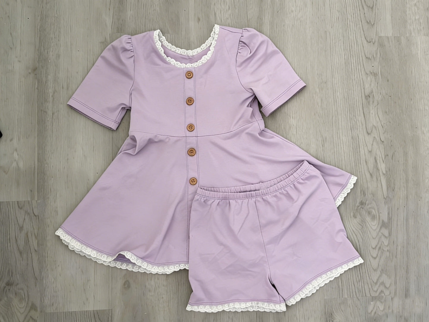 Lavender top matching shorts girls summer outfit preorder