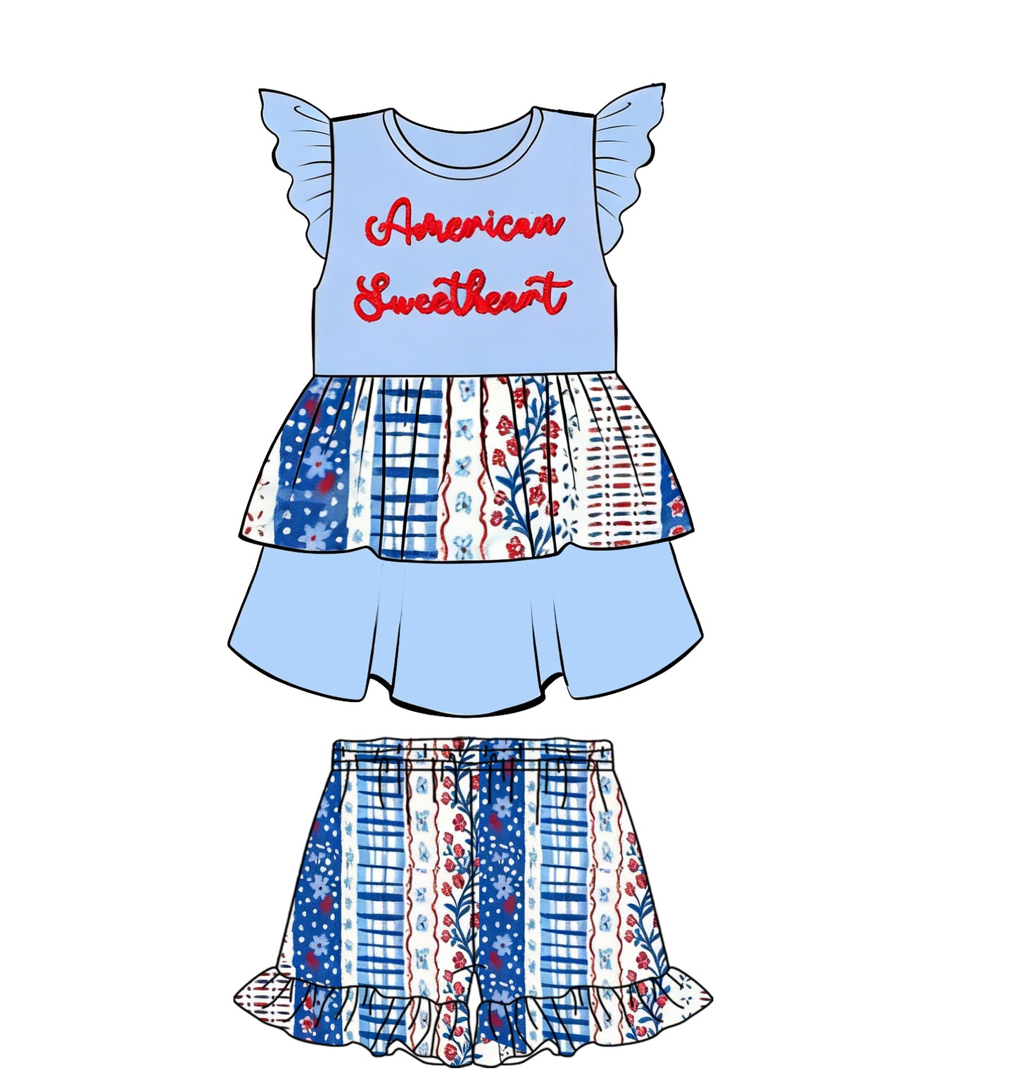 American sweetheart top matching shorts girls summer outfit preorder