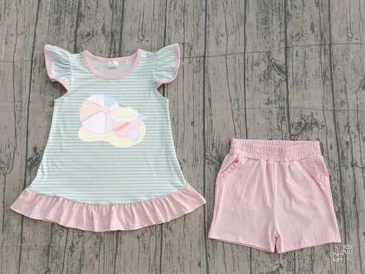 Beach ball embroidery top matching shorts girls summer outfit preorder