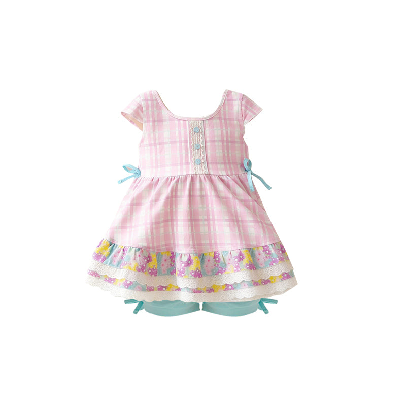 Pink plaid top matching shorts girls summer outfit preorder