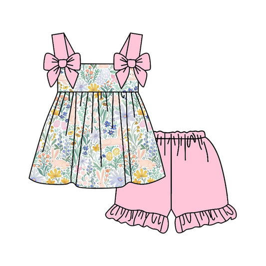 Easter bunny floral top matching shorts girls summer outfit preorder