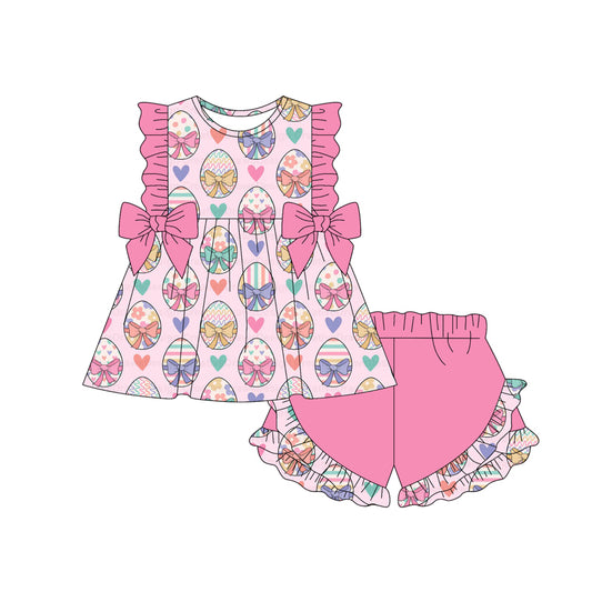 Easter eggs top matching shorts girls summer outfit preorder