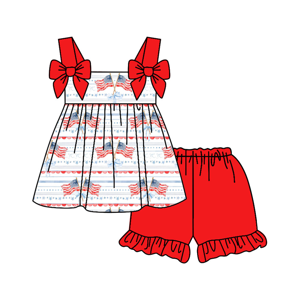 American flag top matching shorts girls summer outfit preorder