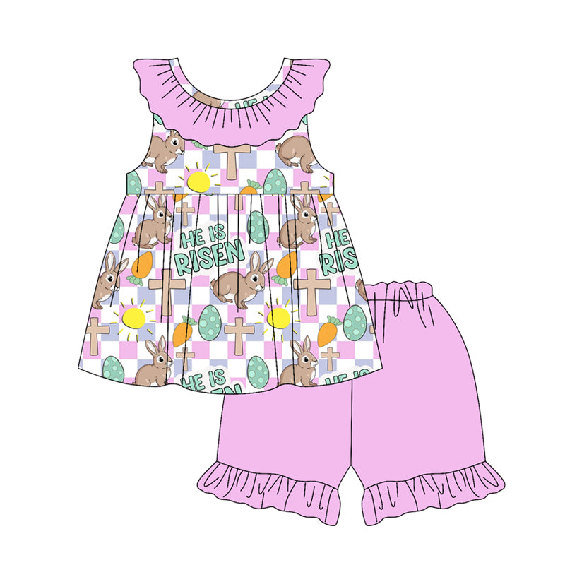 Easter bunny top matching shorts girls summer outfit preorder