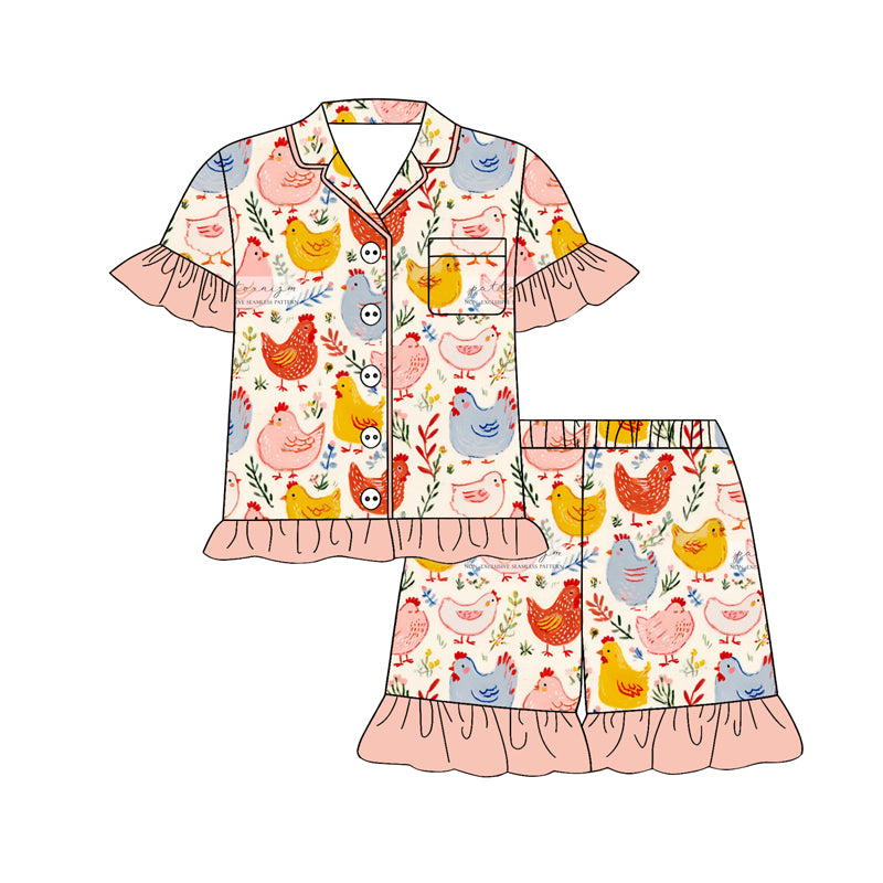 Farm chicken top matching shorts girls summer outfit preorder