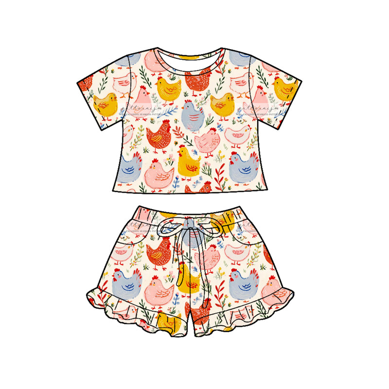 Farm chicken top matching shorts girls summer outfit preorder