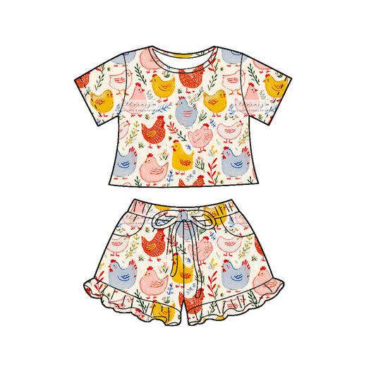 Farm chicken top matching shorts girls summer outfit preorder