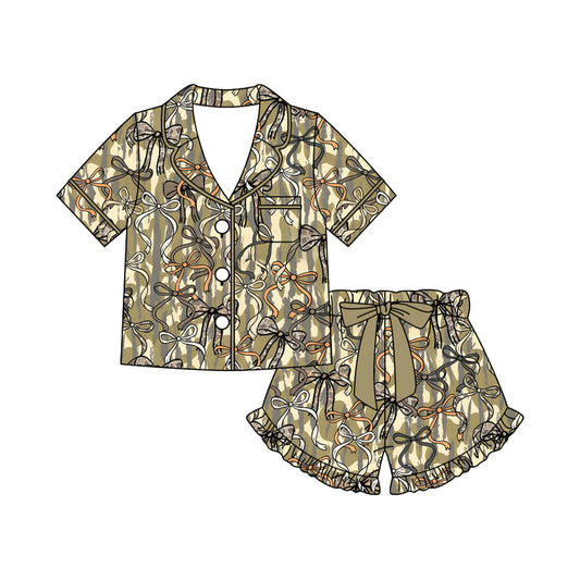 Camo bow top matching shorts girls pajama set preorder