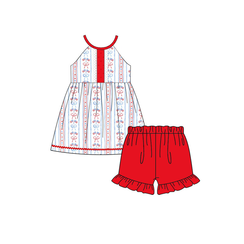 America flag top matching shorts girls summer outfit preorder