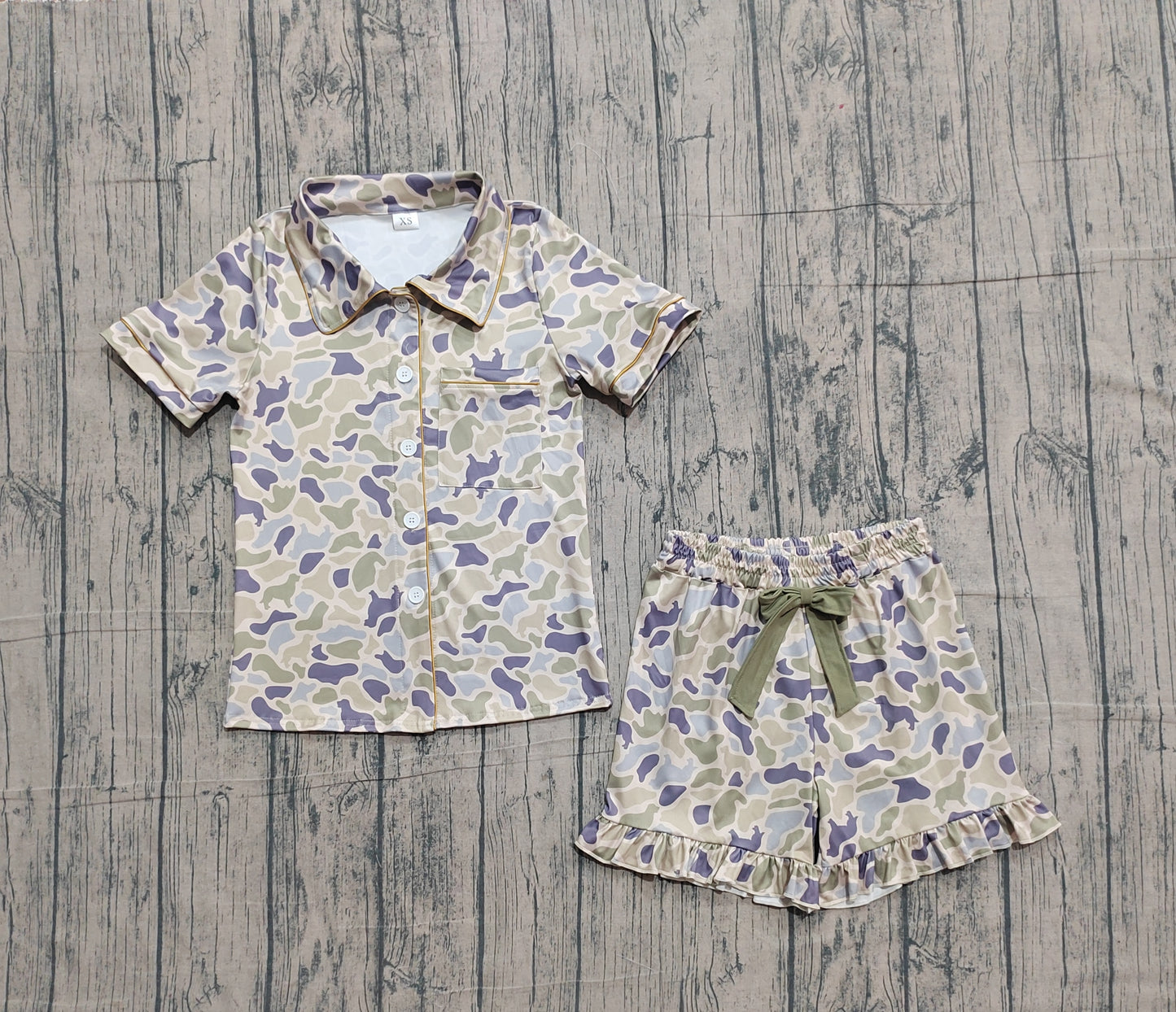 Adult women green camo dog design short sleeve pajama set preorder