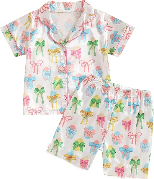 Colorful bow top matching shorts girls summer outfit preorder