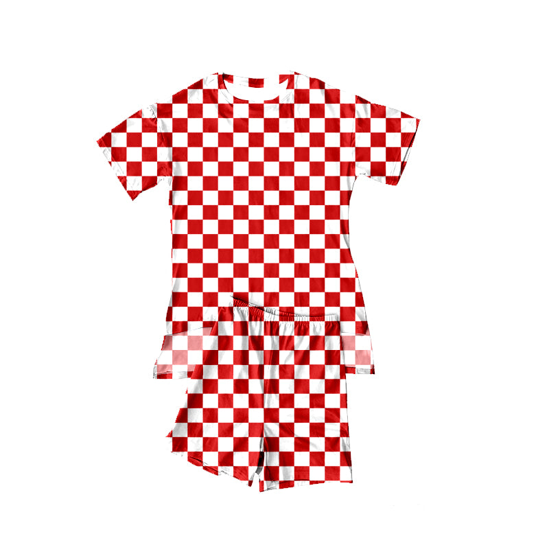 Red plaid top matching shorts girls summer outfit preorder
