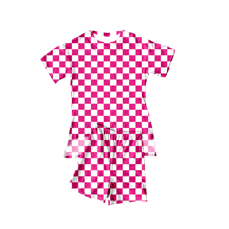 Hot pink plaid top matching shorts girls summer outfit preorder