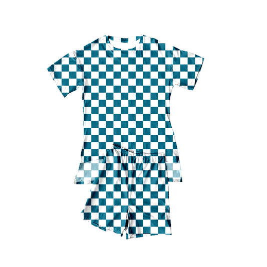 Green plaid top matching shorts girls summer outfit preorder