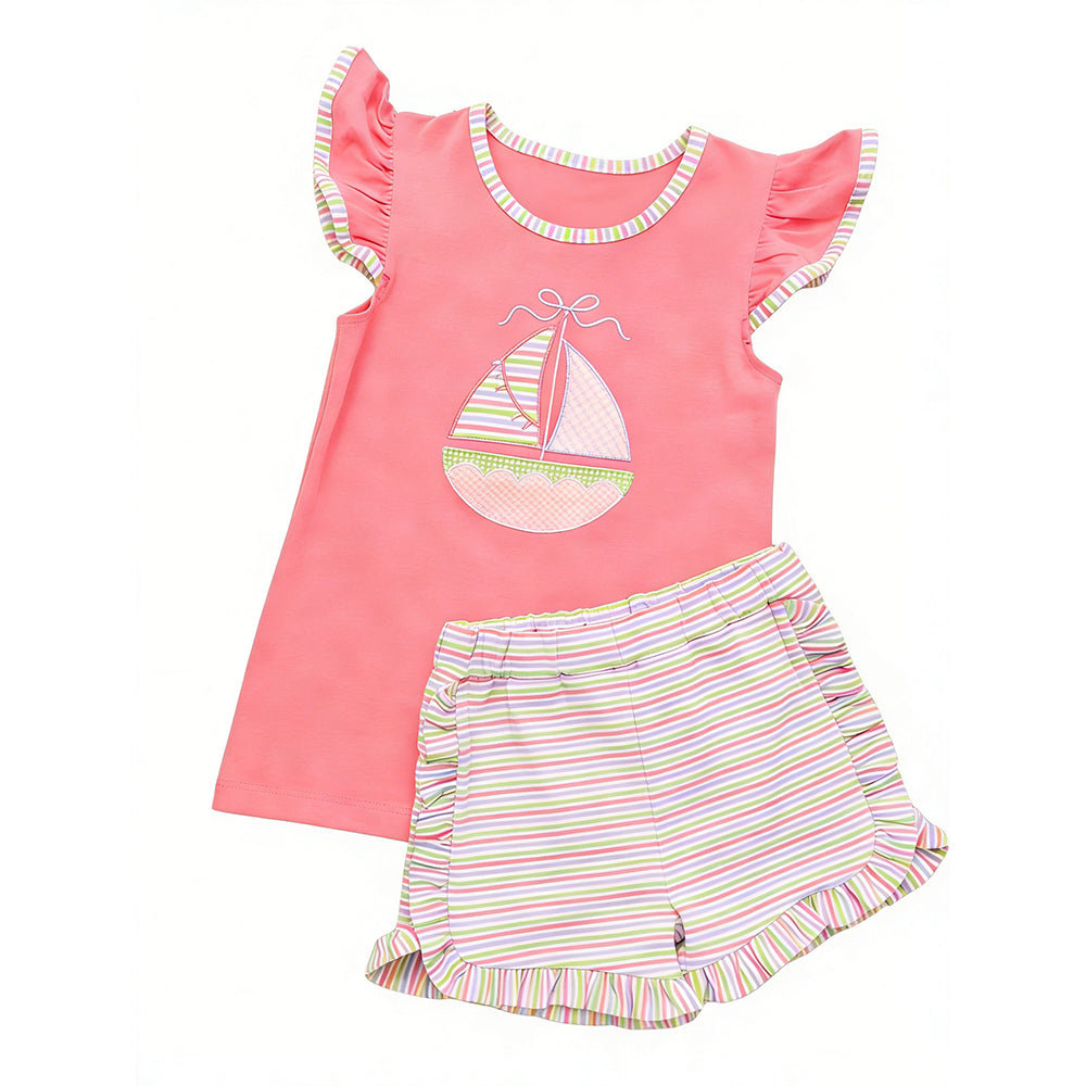 Sailboat top matching shorts girls summer set preorder