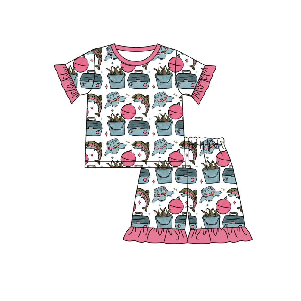 Fishing top matching shorts girls pajama set preorder