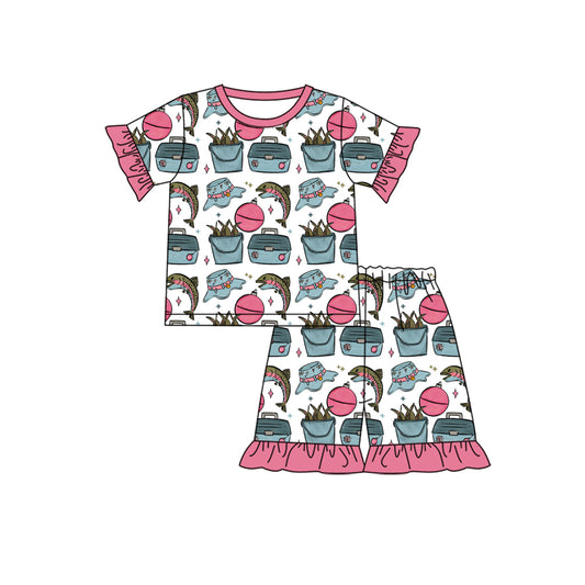 Fishing top matching shorts girls pajama set preorder