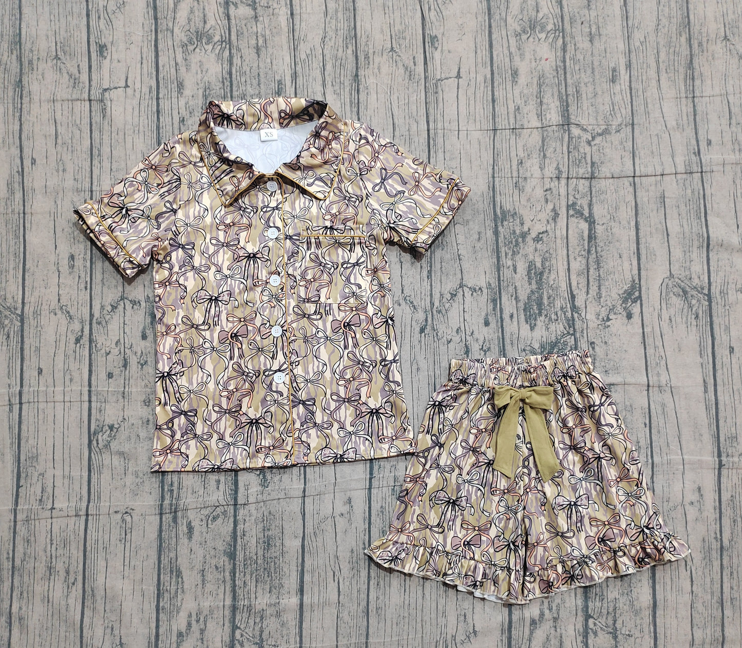 Adult women camo bow design short sleeve pajama set preorder