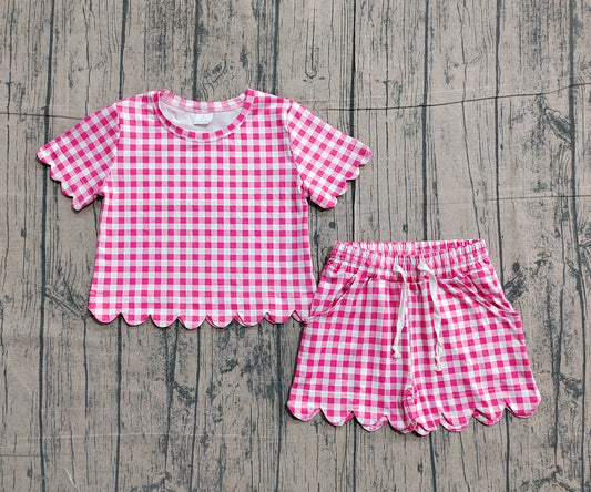Hot pink plaid color toddle baby girls summer outfit preorder