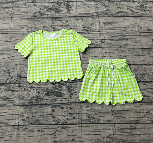 Green plaid color toddle baby girls summer outfit preorder